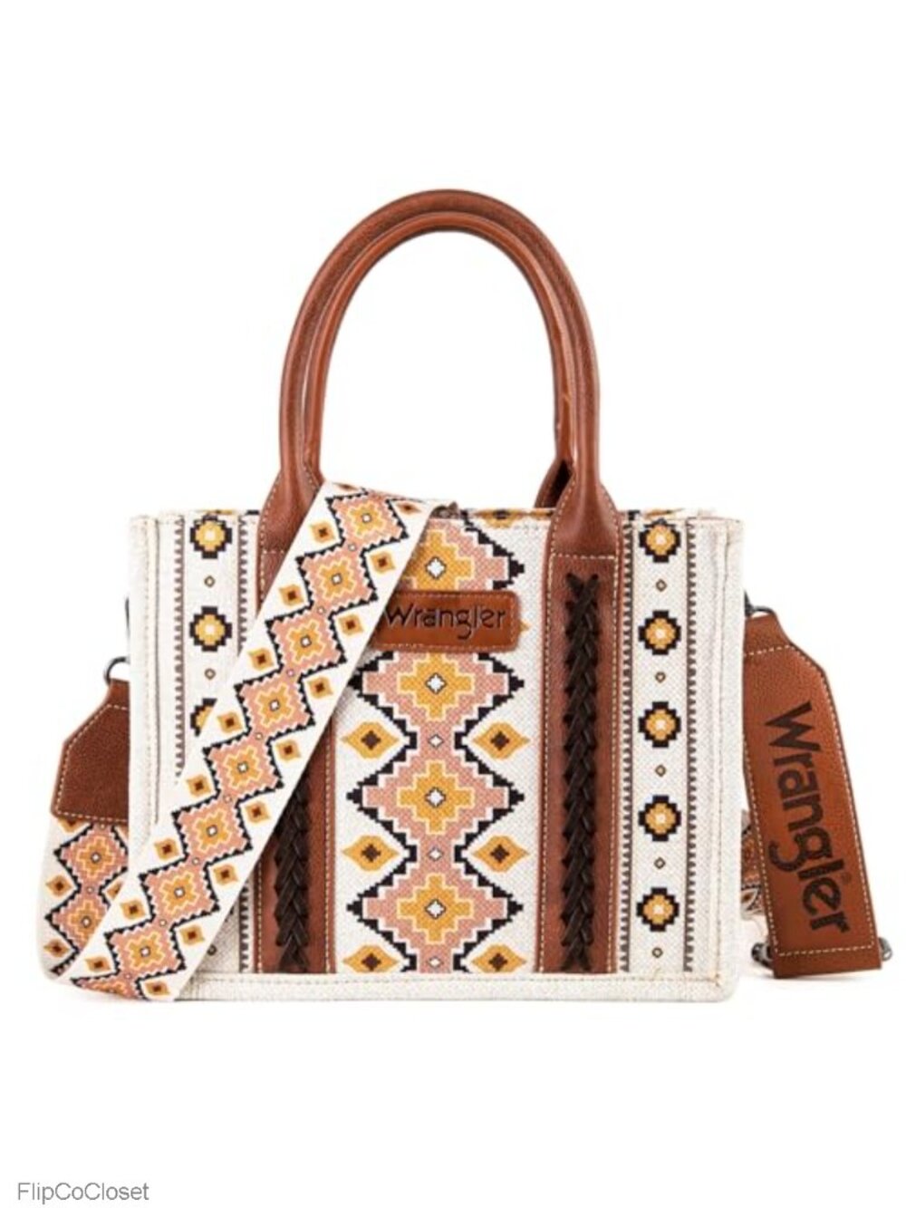Aztec Print Canvas Hobo Shoulder Bag with Guitar Strap